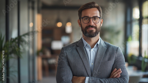 Confident Businessman Standing in Office