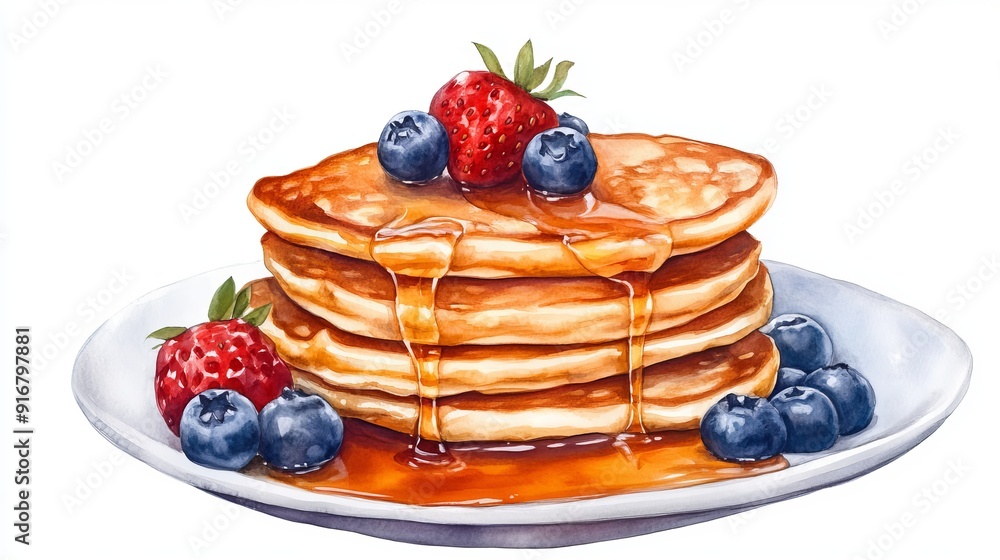 3D Watercolor Stack of Pancakes with Syrup and Berries - Delicious Digital Art 3D Watercolor Stack of Pancakes with Syrup and Berries - Delicious Digital Art