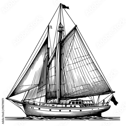 Sailing ship, sailboat hand drawn 