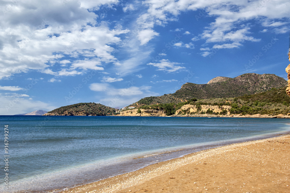 Beautiful view of blue sea and the beach on Samos island Beautiful view of blue sea and the beach on Samos island