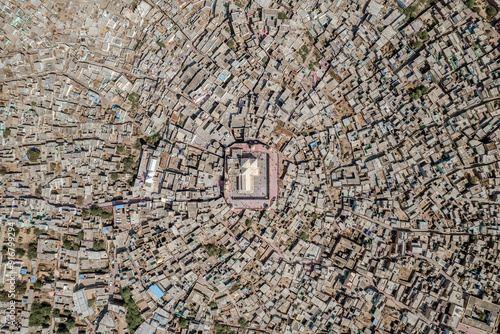 Aerial view of Shri Raas Bihari Temple during the Holy colour festival in Barsana, Uttar Pradesh, India. photo