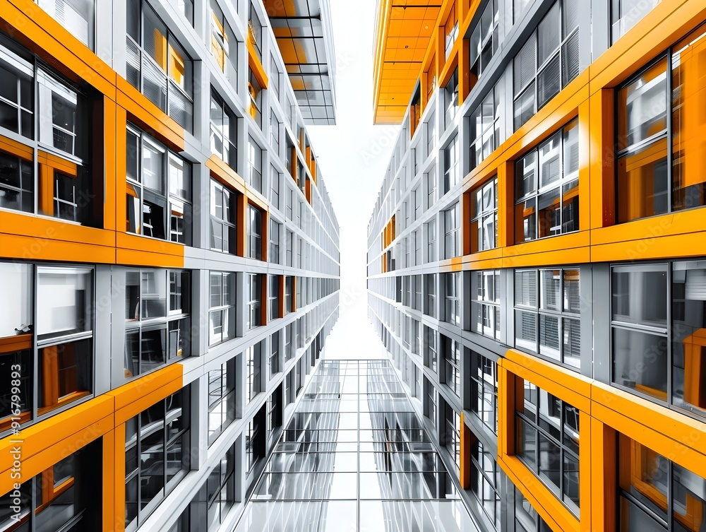 Modern building with orange accents. Modern building with orange accents.