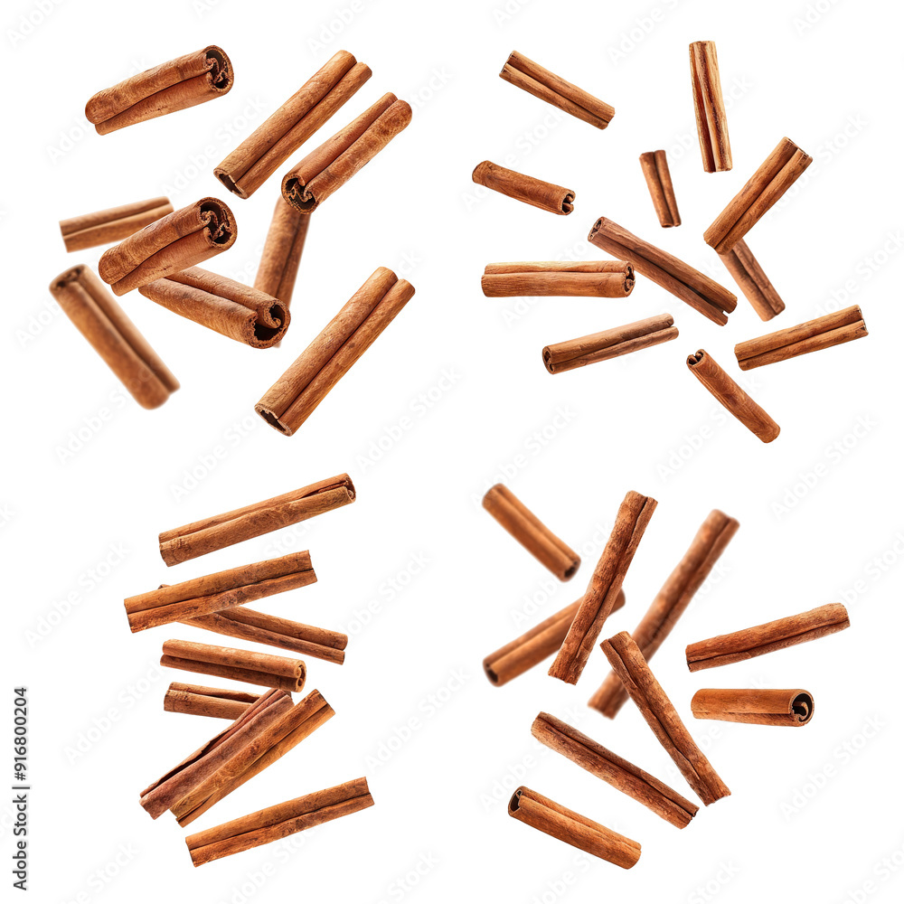 Set of delicious flying cinnamon sticks, cut out Set of delicious flying cinnamon sticks, cut out