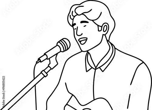 Illustration of Singer Playing Guitar and Singing