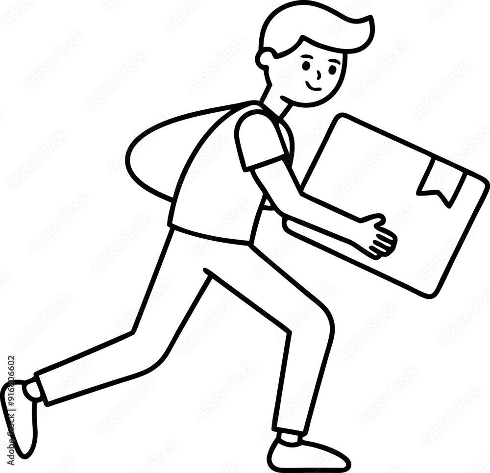 Illustration of Happy Courier Running with Package Illustration of Happy Courier Running with Package