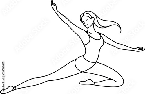 Elegant Female Dancer in Graceful Ballet Pose Line Art