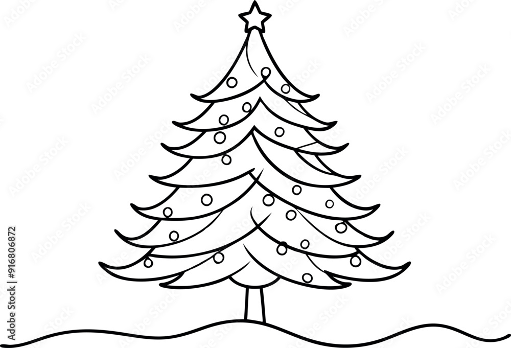 Simple Christmas Tree Line Drawing with Ornaments Simple Christmas Tree Line Drawing with Ornaments