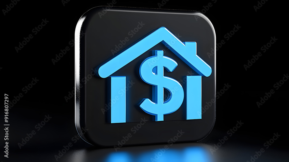 Blue House with dollar symbol icon isolated on transparent background. Home and money. Real estate concept. Black square button. Blue House with dollar symbol icon isolated on transparent background. Home and money. Real estate concept. Black square button.