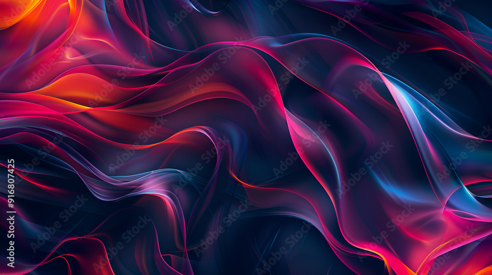 Obraz premium Vibrant liquid colors with a glowing neon aesthetic ,Vibrant purple wave pattern flows with elegance ,Abstract background