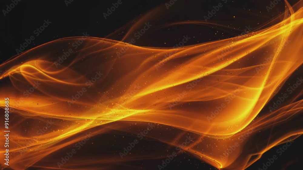 Abstract orange and gold light waves and sparkles on black background. Abstract orange and gold light waves and sparkles on black background.