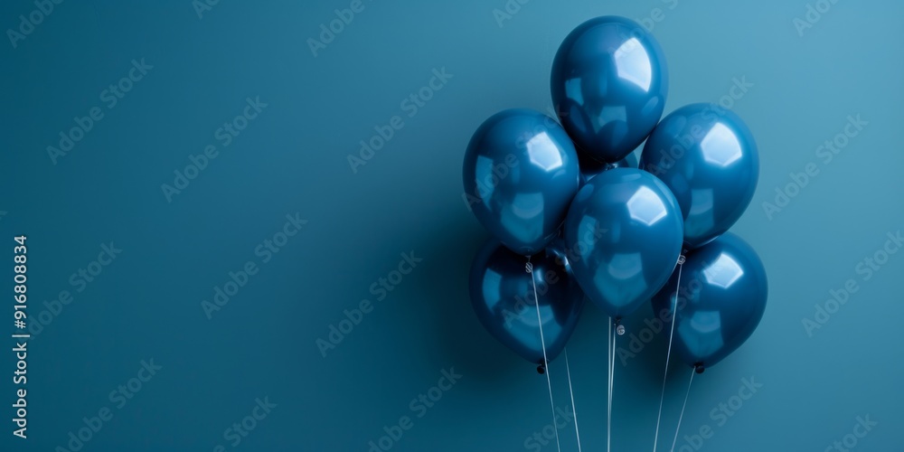 Bright shiny blue balloons on a blue background, festive background for text Bright shiny blue balloons on a blue background, festive background for text