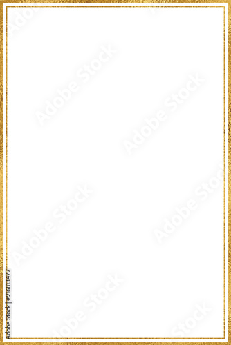 Gold foil rectangle frame border with 4x6 aspect ratio for invitation, card, social story post, cutout, isolated on transparent background.