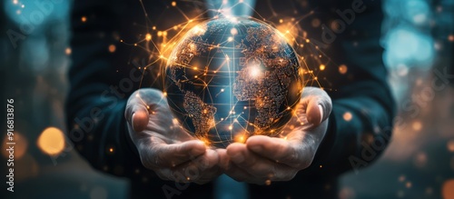 A Person Holding a Glowing Digital Globe with Network Connections