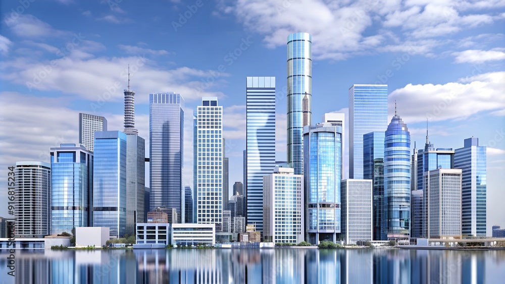 Obraz premium Beautiful modern city at river bank