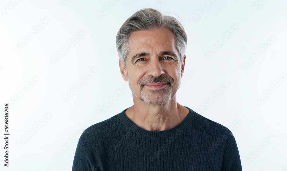 Medium shot portrait video of a French man in his 40s against a white background Medium shot portrait video of a French man in his 40s against a white background
