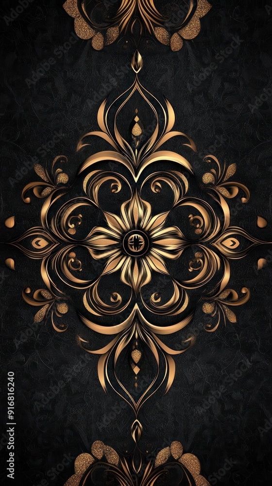 Golden Ornamental Design on a Black Background: A Symphony of Elegance and Luxury. Golden Ornamental Design on a Black Background: A Symphony of Elegance and Luxury.