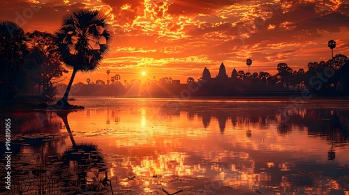 Majestic Angkor Wat Temple Complex at Enchanting Sunrise in Cambodia