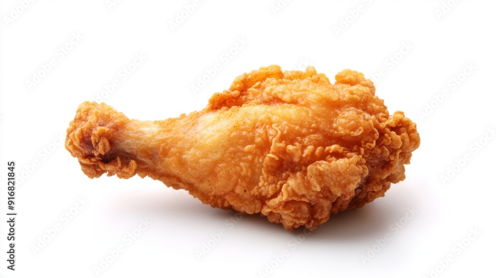 A single fried chicken wing, crispy and golden, lying on a pristine white background. A single fried chicken wing, crispy and golden, lying on a pristine white background.