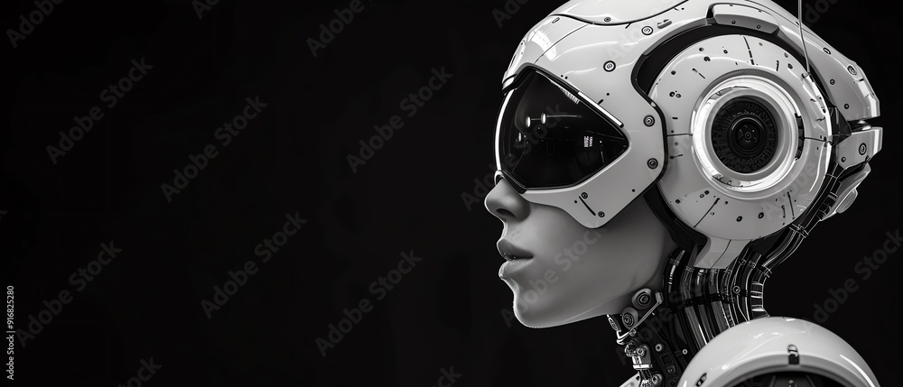 Creative robot head symbol in white on black background Creative robot head symbol in white on black background