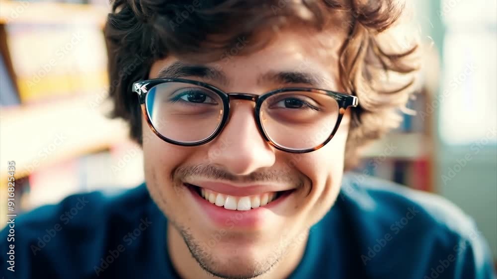 Portrait clever young guy in glasses. Smart man college university student look at camera start smiling, male nerd Portrait clever young guy in glasses. Smart man college university student look at camera start smiling, male nerd