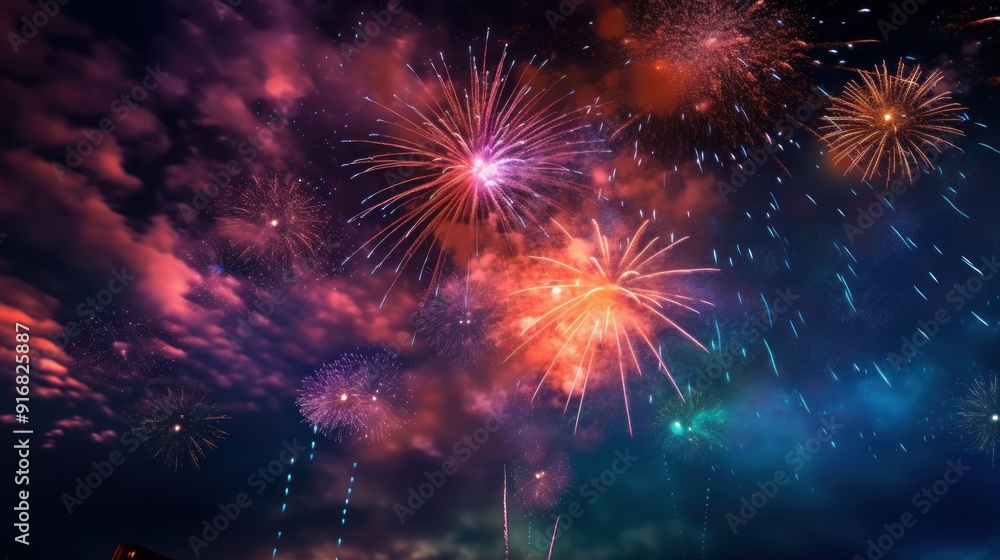 Fototapeta premium Colorful Fireworks Display in the Night Sky