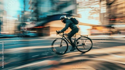 Blurred Motion of Cyclist in City