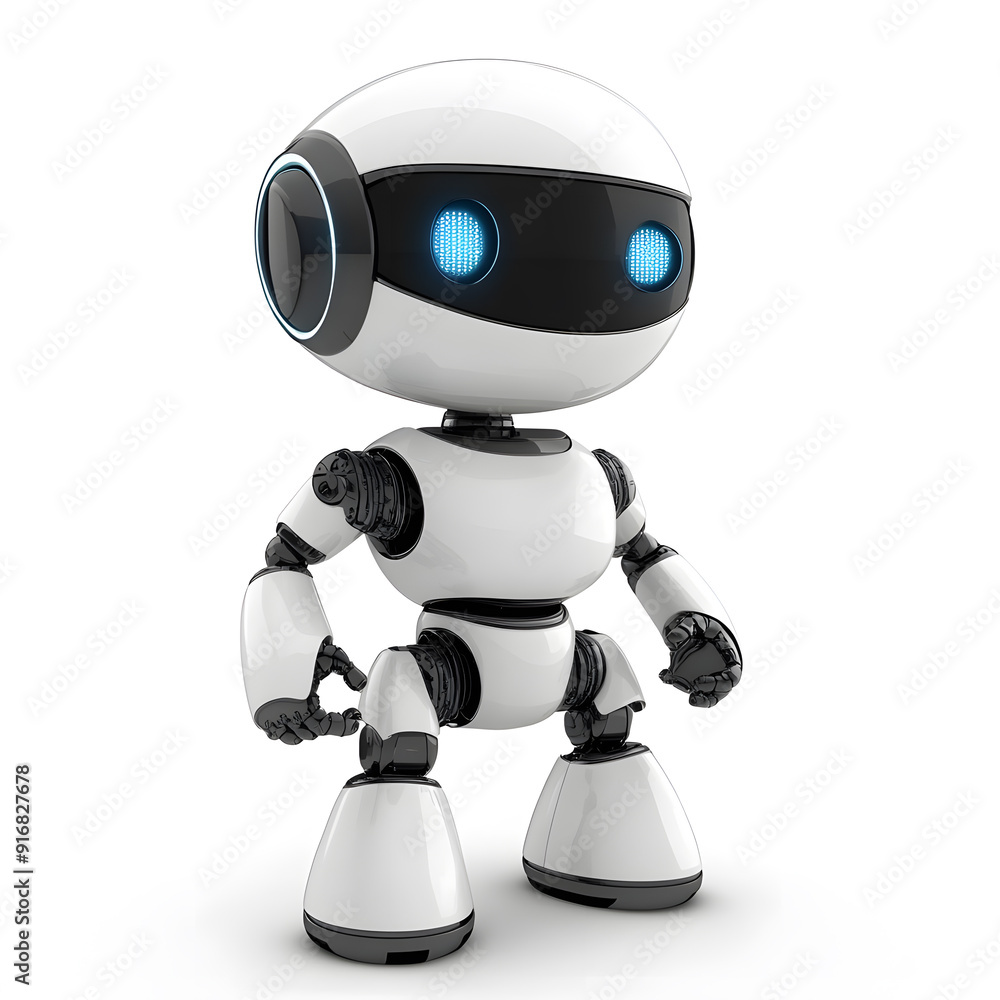 Cute cartoon 3D robot isolated on white background Cute cartoon 3D robot isolated on white background