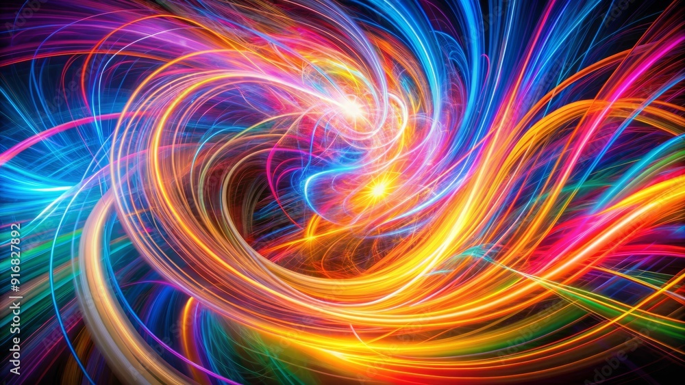 Vibrant swirling abstract background featuring colorful irregular lines, created using long exposure light painting photography technique, perfect for creative designs. Vibrant swirling abstract background featuring colorful irregular lines, created using long exposure light painting photography technique, perfect for creative designs.