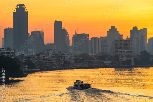 Scenery of the city skyline and skyscrapers in Bangkok in the morning