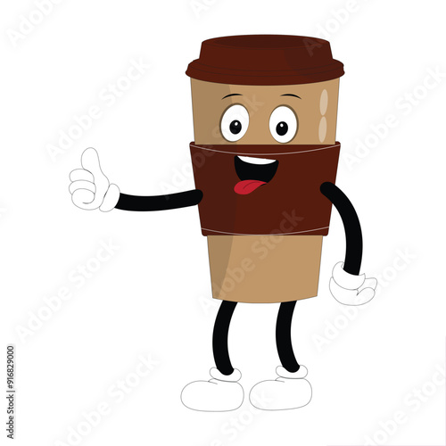 Coffee Cup Mascot Logo, a fun mascot logo of a coffee cup smiling with various expressions, perfect for coffee shops and cafes looking for a friendly