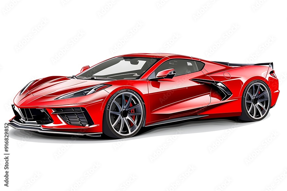 Fototapeta premium Red car image on isolated white background,