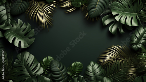 3D leaves and vibrant flowers on a dark background with copy space AI Generated