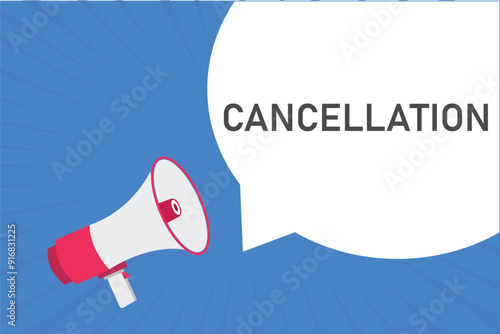 cancellation button, banner, label, template for website. cancellation text with colorful megaphone icon

