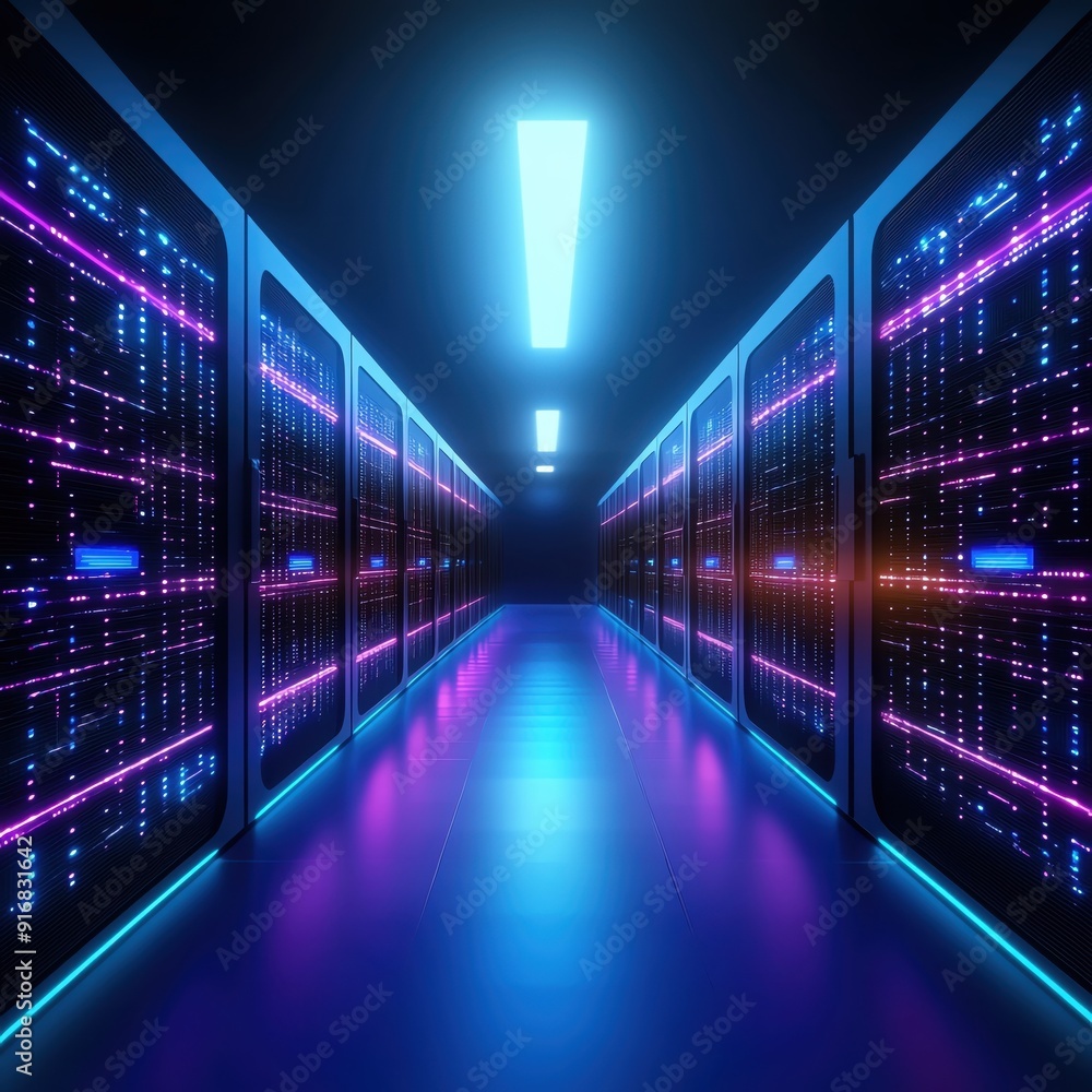 Futuristic data center with illuminated servers and vibrant lighting, showcasing advanced technology and digital infrastructure. Futuristic data center with illuminated servers and vibrant lighting, showcasing advanced technology and digital infrastructure.