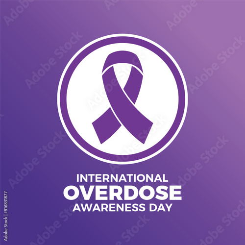 International Overdose Awareness Day poster vector illustration. Purple awareness ribbon icon in a circle. Template for background, banner, card. August 31 each year. Important day