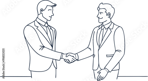 continuous single line drawing of businessmen shaking hands, business handshake line art vector illustration