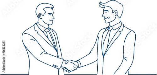 continuous single line drawing of businessmen shaking hands, business handshake line art vector illustration