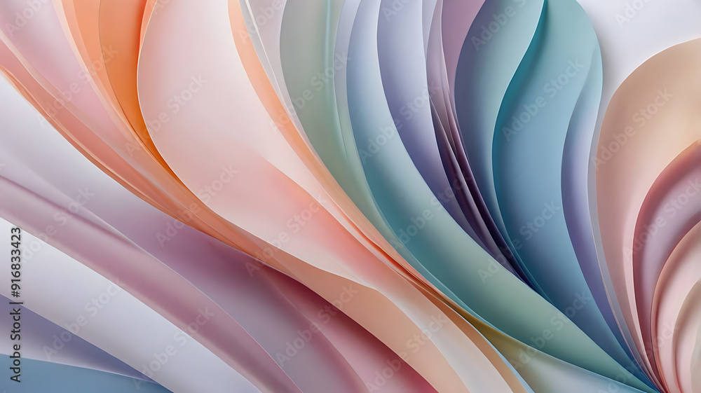 Fototapeta premium Abstract, artistic layout with a swirl of pastel-colored paper or fabric.