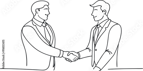 continuous single line drawing of businessmen shaking hands, business handshake line art vector illustration