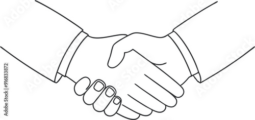 continuous single line drawing of businessmen shaking hands, business handshake line art vector illustration