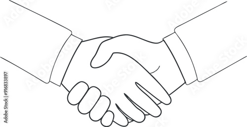 continuous single line drawing of businessmen shaking hands, business handshake line art vector illustration