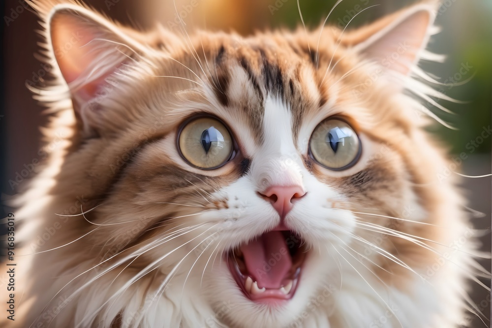 Close up of a cat with its mouth open and eyes wide. Close up of a cat with its mouth open and eyes wide.