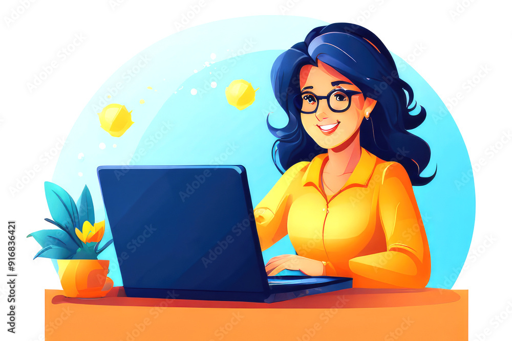 Teacher having online class through video call and explaining material. Teacher having online class through video call and explaining material.