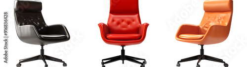 Wallpaper Mural Collection of 3 modern office chairs in different leather colors, transparent background Torontodigital.ca