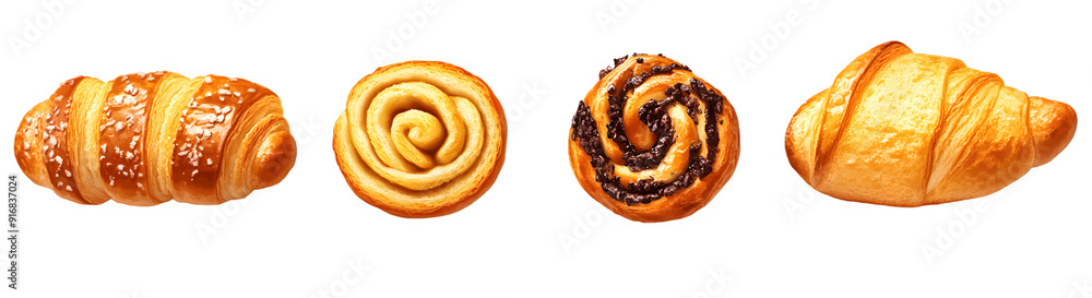 Collection of 4 fresh bakery snacks, isolated on transparent background Collection of 4 fresh bakery snacks, isolated on transparent background