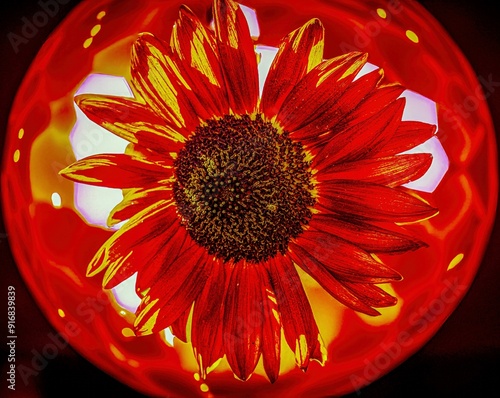 Obraz na płótnie
Sunflower in red light on a glass ball w salonie