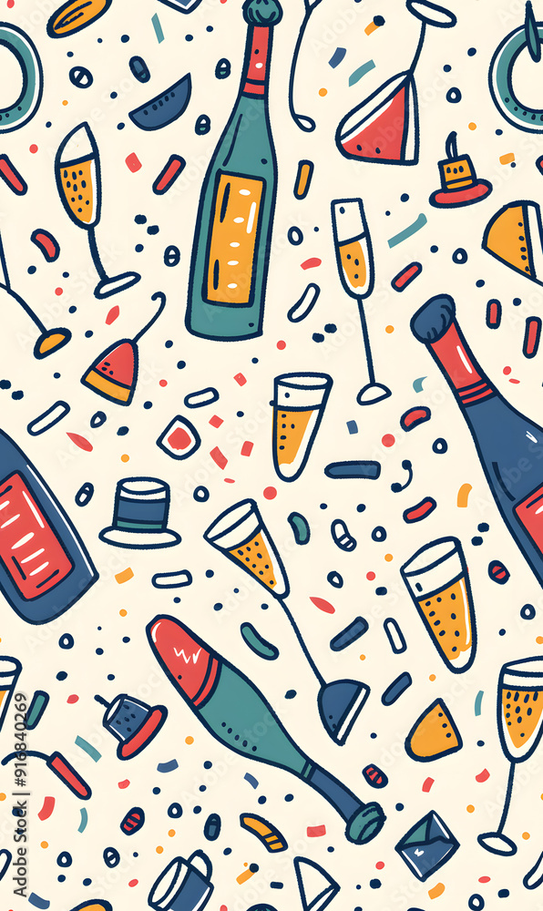 2D illustrated New Year card in a cute graphic style seamless pattern. 2D illustrated New Year card in a cute graphic style seamless pattern.