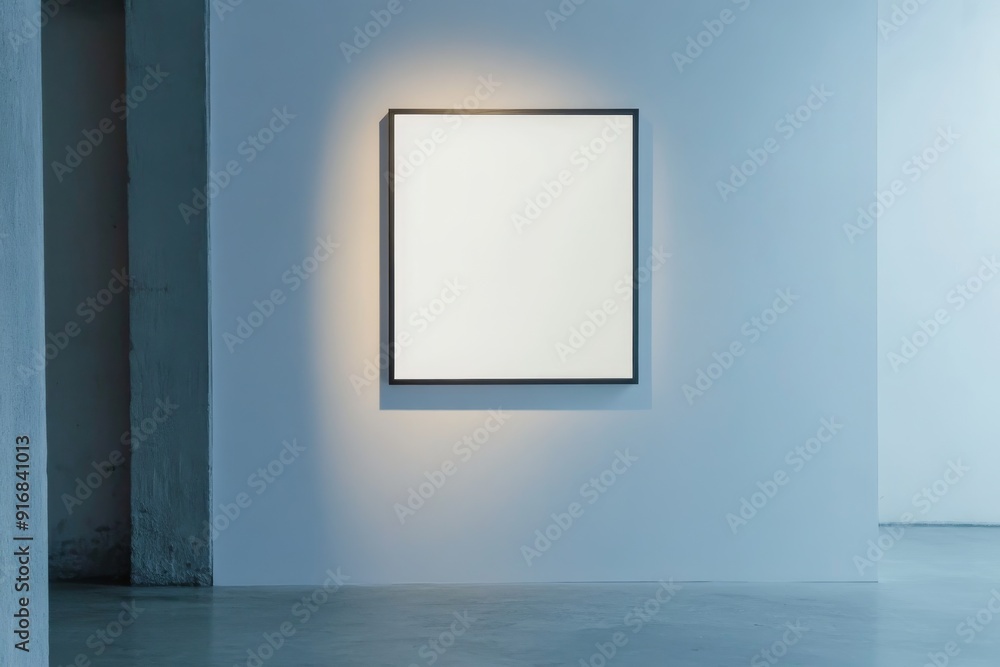 A picture with an illuminated frame hangs on a wall A picture with an illuminated frame hangs on a wall