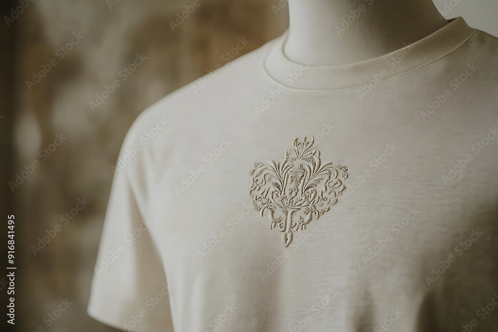 Embroidered White T-shirt with Ornate Design Embroidered White T-shirt with Ornate Design