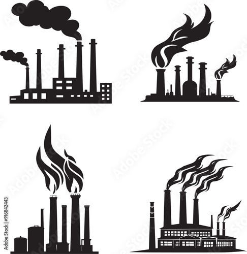 Industrial Factory with Smoke Silhouette Vector